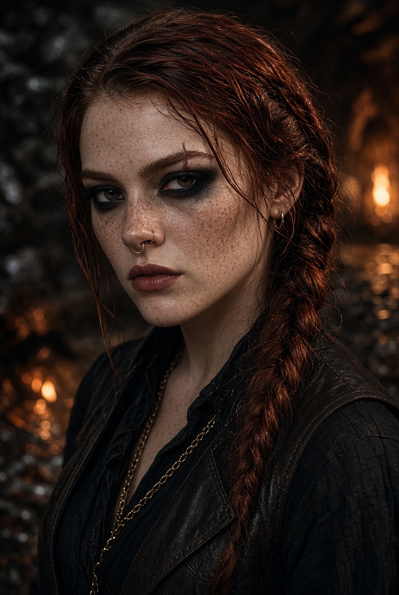 Aoife Kane with braided battle hair and war paint